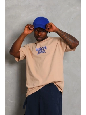 Erkek Baskılı Tişört Kısa Kol Bisiklet Yaka Oversize T-Shirt - Bej