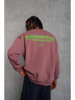 Erkek Bisiklet Yaka Baskılı 3 iplik pamuklu Sweatshirt - Gül Kurusu