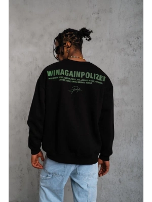 Erkek Bisiklet Yaka Baskılı 3 iplik pamuklu Sweatshirt - Siyah