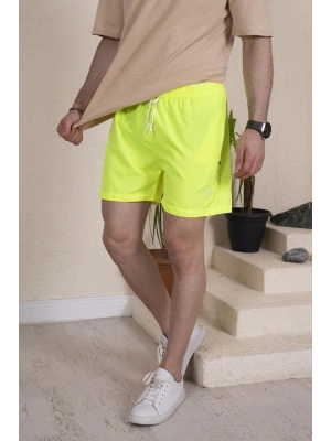 Erkek Deniz Şortu Fermuarlı Cepli File Astarlı - Neon Yeşili