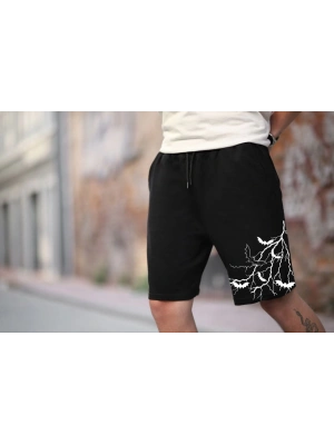 Erkek İki İplik Baskılı Şort - Siyah