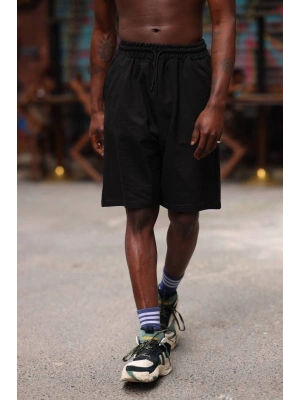 Erkek İki İplik Cepli Şort - Siyah