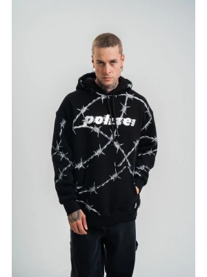 ERKEK Kapüşonlu Varak ve Pano Baskılı Hoodie  SweatShirt- Siyah