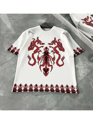 Erkek  Kısa kol Bisiklet Yaka Baskılı Oversize T-Shirt - Beyaz