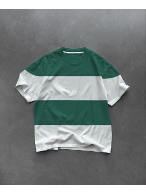 Erkek  Kısa kol Bisiklet Yaka Parçalı T-Shirt - Yeşil
