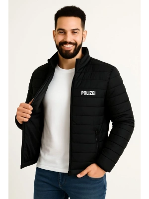 Erkek Mikro Su İtici Kapitone Baskılı Astarlı Fermuarlı Bomber Mont - Siyah