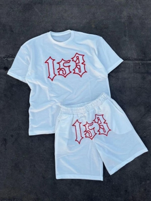 Erkek Nakış İşlemeli Şortlu Kısa kol Alt-Üst Takım - Beyaz