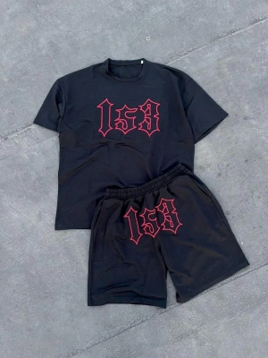 Erkek Nakış İşlemeli Şortlu Kısa kol Alt-Üst Takım - Siyah