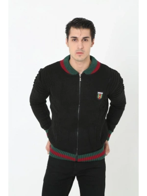 Erkek Tam Fermuarlı Triko Hırka - Siyah