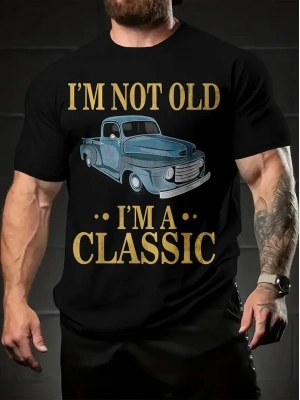 Erkek Tişört Araba Baskılı Kısa kol t-shirt - Siyah