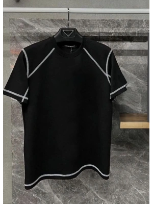 Erkek Tişört Karoyaka Dikişli Oversize T-Shirt - Siyah