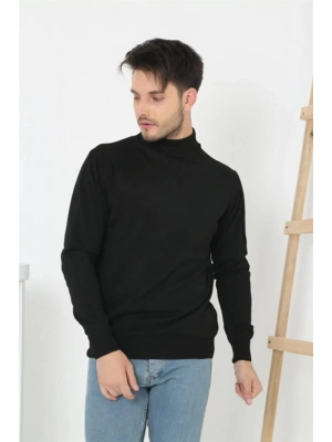 Erkek Yarım Balıkçı Yaka Triko Kazak - Siyah