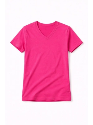 Genç Kız Çocuk V Yaka Tişört Model - Pembe