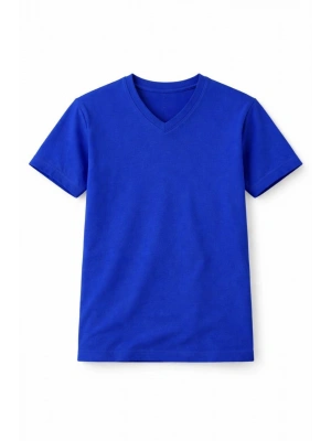Genç Kız Çocuk V Yaka Tişört Model - Saks Mavisi