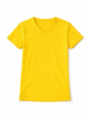 Genç Kız Çocuk V Yaka Tişört Model - Sarı