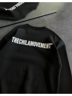 Kadın 3 iplik Kışlık pamuklu Bisiklet Yaka Oversize Baskılı SweatShirt - Siyah