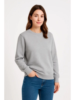 Kadın 3 İplik Pamuklu Düz Bisiklet Yaka SweatShirt - Gri