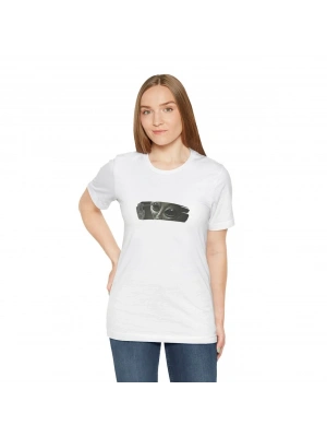 Kadın Bisiklet Yaka Baskılı  kısa kol T-Shirt - Beyaz