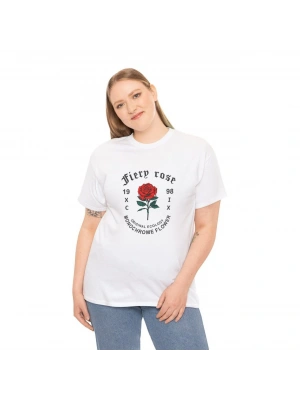 Kadın Bisiklet Yaka Baskılı  Kısa kol T-Shirt - Beyaz