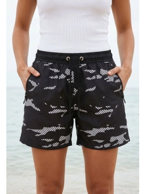 Kadın Deniz Şortu Fermuarlı Cepli File Astarlı Hızlı Kuruyan Premium - Siyah