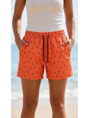 Kadın Deniz Şortu Fermuarlı Cepli File Astarlı Hızlı Kuruyan Premium - Turuncu
