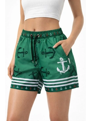 Kadın Deniz Şortu Fermuarlı Cepli File Astarlı Hızlı Kuruyan Premium - Yeşil
