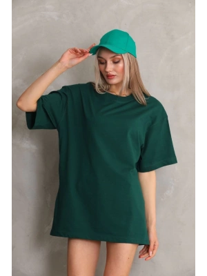Kadın Düz  Kısa kol Penye T-shirt- Yeşil