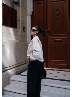 Kadın Fermuarlı Gömlek Yaka Bomber Ceket - Beyaz