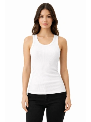 Kadın Fitilli Likralı Kaşkorse Atlet Vücuda Oturan Basic Şıklık - Beyaz