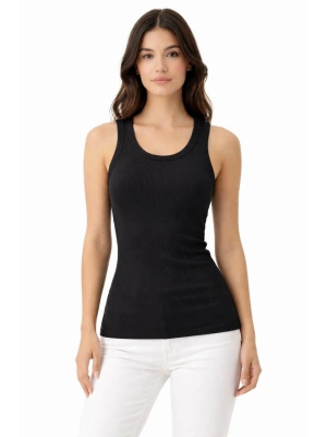 Kadın Fitilli Likralı Kaşkorse Atlet Vücuda Oturan Basic Şıklık - Siyah