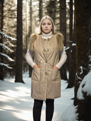 Kadın Premium Doğal Kolsuz Deri Kürk - Krem