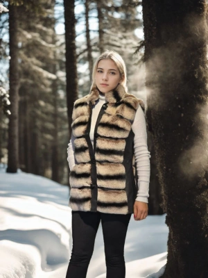 Kadın Premium Doğal Kolsuz Deri Kürk - Siyah