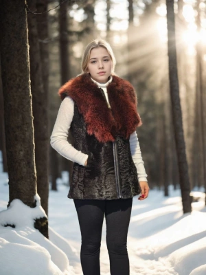 Kadın Premium Doğal Kolsuz Kürk - Siyah