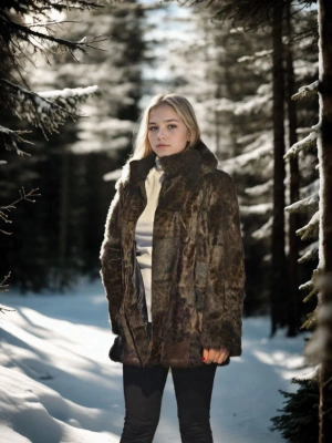 Kadın Premium Doğal Kürk Deri Ceket - Leopar