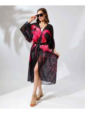 Kadın Rahat Kesim Şifon Kimono - Siyah
