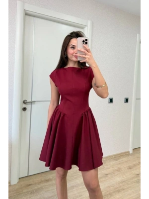 Kadın Sırt dekolteli Çan Detaylı Mini Elbise - Bordo