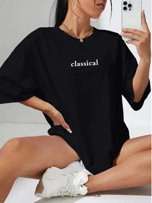 Kadın T-shirt Penye Compack Classical Baskılı Kısa kol Tişört - Siyah