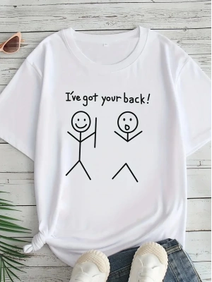 Kadın T-Sirt  Ive Got Your Back Baskılı Kısa kol Tişört - Beyaz