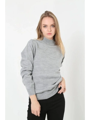 Kadın Yarım Balıkçı Yaka Triko Kazak - Gri