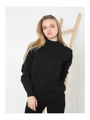 Kadın Yarım Balıkçı Yaka Triko Kazak - Siyah