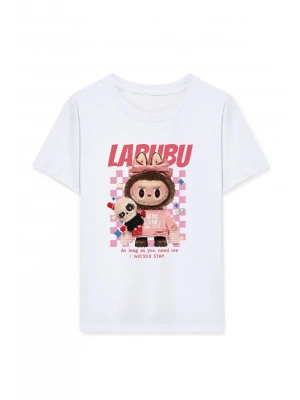Kız Labubu Çocuk Baskılı T-Shirt - Beyaz