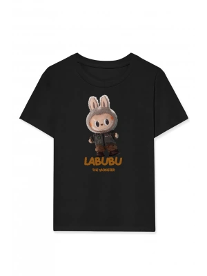 Kız Labubu Çocuk Baskılı T-Shirt - Siyah
