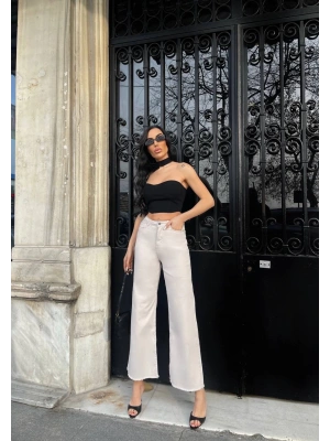 Toptan Bayan Geniş paça KOT Pantolon - 0003- 001