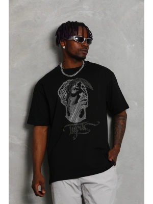 Toptan Oversize Taşlı Tişört - Tupac