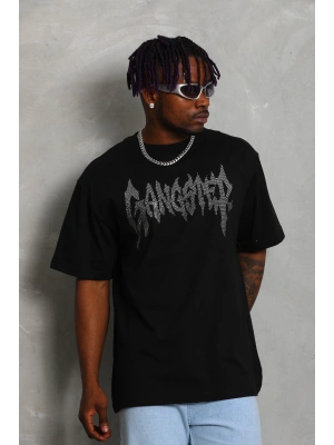 Toptan Oversize Taşlı Tişört - Gangster