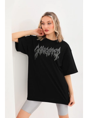 Toptan Oversize Taşlı Tişört - Gangster