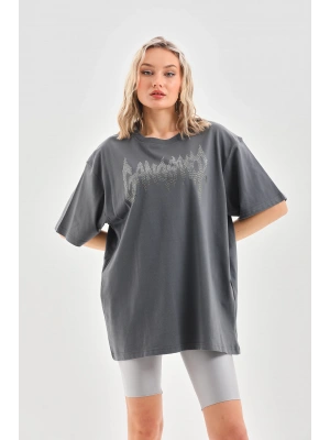 Toptan Oversize Taşlı Tişört - Gangster
