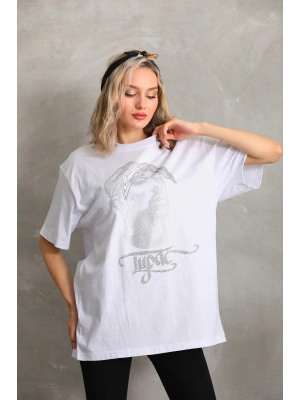 Toptan Oversize Taşlı Tişört - Tupac