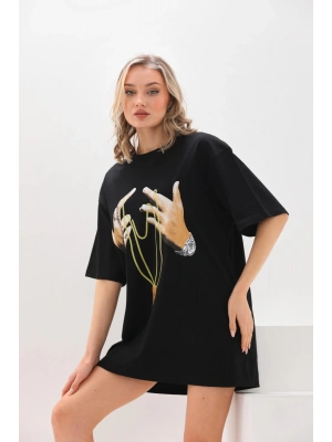 Toptan Oversize Tişört - Kolye Baskılı