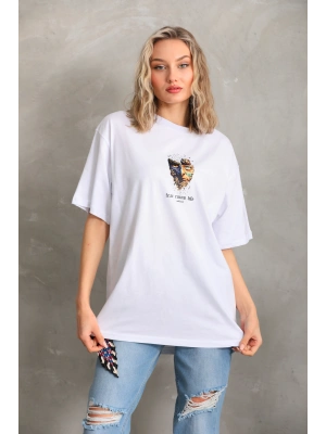 Toptan Oversize Tişört - Yüz ve Kuşlar